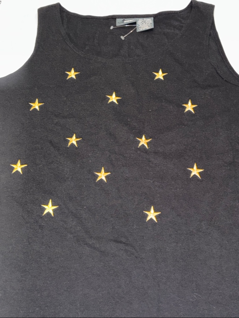 Black Tank Gold Embroidered Stars Liz Claiborne VTG Tank Military Gold Stars